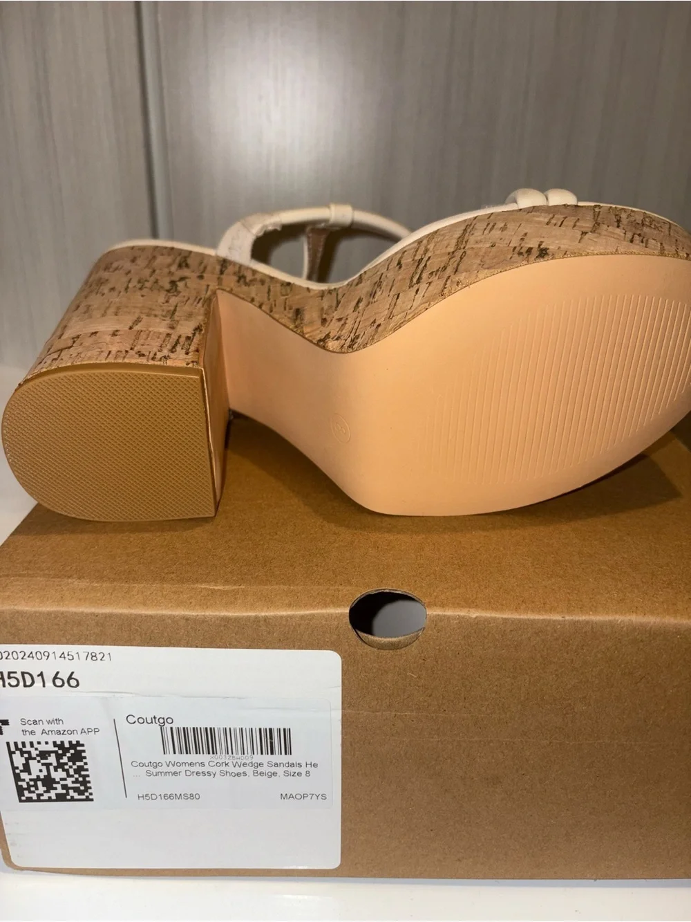 Platform Cork Block Heel Sandals in Cream